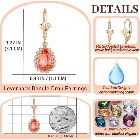 Women's 14K Gold Plated Halo Dangle Drop Earring Austrian Crystal Jewelry Gifts - Picture 6 of 7